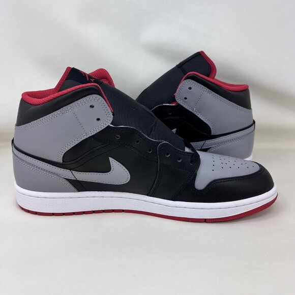 Nike Air Jordan 1 Mid Shoes Black Grey Red White Men’s Size 11.5 - Picture 6 of 10
